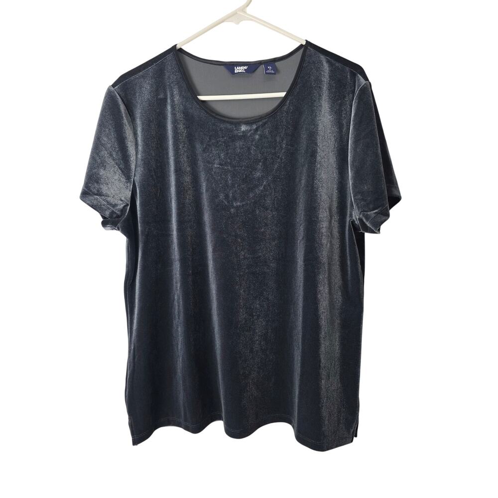 Lands End Crushed Velvet Top XL 18‎ Womens Plus Size Soft Pullover Short Sleeve
